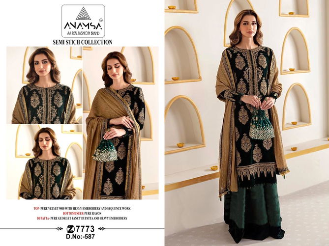 Anamsa 587 Velvet Embroidery Pakistani Dress Material Wholesale Online